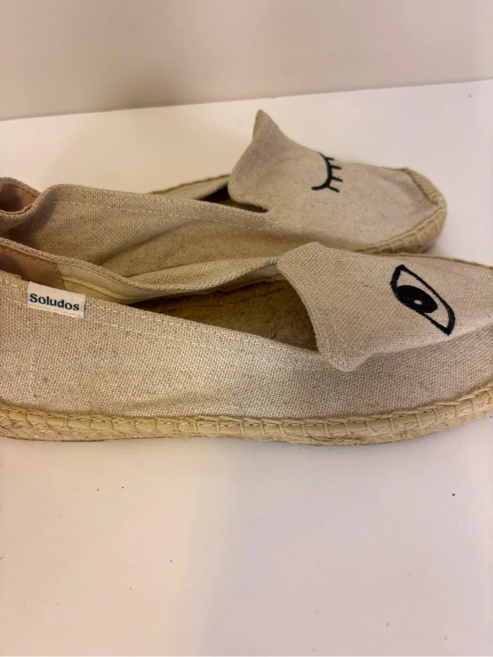Soludos Anthropologie Beige Canvas Winking Eye Espadrilles Shoes Women’s 7.5